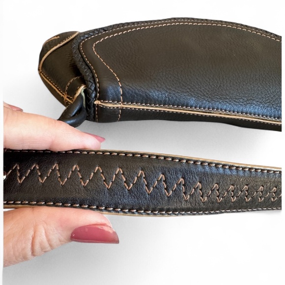 Vintage COLE HAAN Black Pebbled Leather Village Purse SP06 w/ Baseball Stitch! - Picture 8 of 16